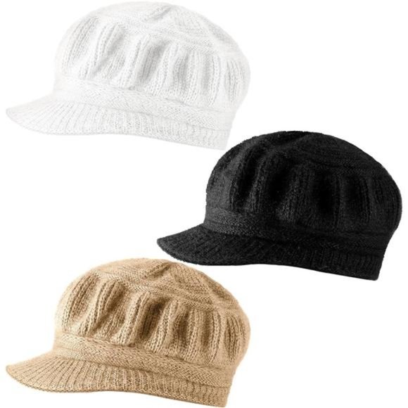 3 Pieces Wom Winter Beanie Hats Cap with Visor Knitted Newsboy